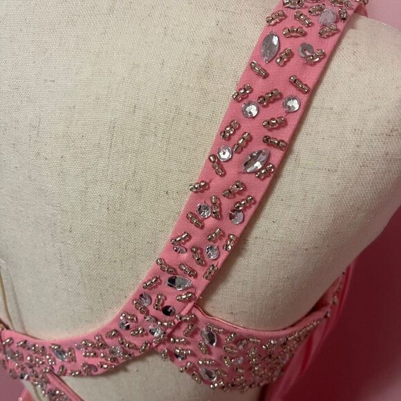 NWT Little Mistress pink cut-out maxi dress with pretty embellishments size 8 - Picture 5 of 5
